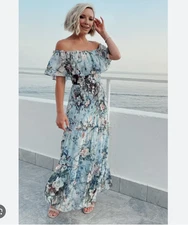 Baltic Born Amalfi Smocked Maxi Dress in Blue Floral Romantic Wedding Sz 2XL