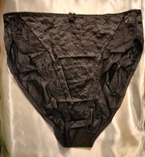Vintage Victorias Secret Black Nylon Floral Lace Embroidered Hi-Cut Panties M