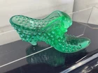 Fenton Hobnail Green Light Opalescent Glass Slipper Shoe Uranium