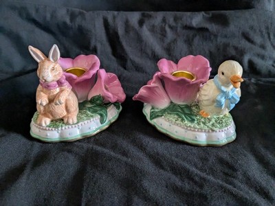 Vtg Avon Springtime Collection Candle Holders Bunny Duck Flower Easter Decor Set