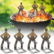 4pc BBQ Stainles Steel Rack Roster Funny Guys Hot Dog Sausage Stand Holder Grill