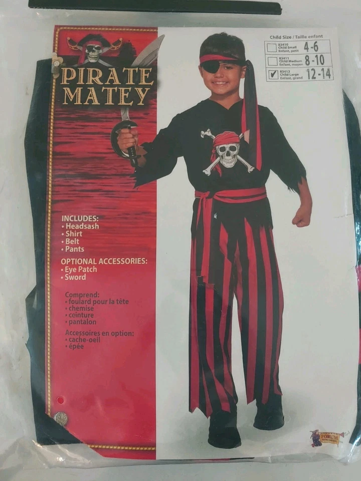 Forum Child's Pirate Matey костюм, большой (12-14) пират первый товарищ скрещенные кости - Изображение 2 из 2