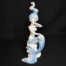 Stunning 12in Tall Blue and White Glittery Shining Ombre Large Mermaid Figurine