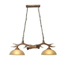 Deer Horn Chandelier Pendant Light 2-Light Ceiling Hanging Lamp Resin Vintage
