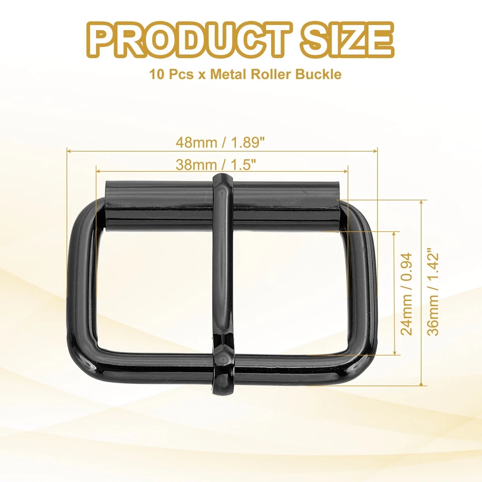 10 piezas correas de hebilla de rodillo de metal de 1,5 pulgadas (38 mm) herrajes negros Foto 2 de 4