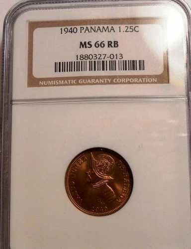 1940 Panama 1 1/4 Centesimos - NGC MS 66 RB - Choice BU Gem