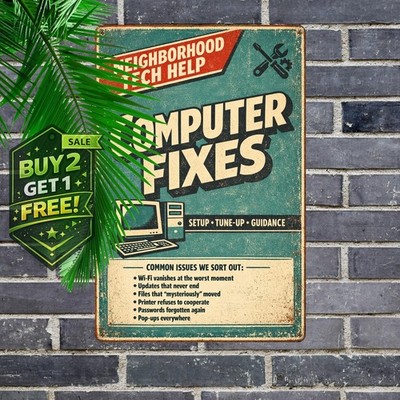 Computer Repair Tech Support Wall Sculpture Metal Tin Sign 8x12