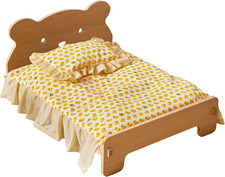 Elevated Wooden Cat Bed with Removable Mattress for Small Pets and Dogs