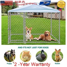 6.56x6.56ft Large Outdoor Dog Kennel Pet House Dog Cage Playpen w/ Cover Roof