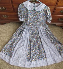 PIONEER PRAIRIE CIVIL WAR Victorian Western BLUE floral CALICO cotton dress L