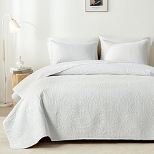 King Quilt Bedding Set,White Ultrasonic King/Cal King Quilt Set,Lightweight Soft