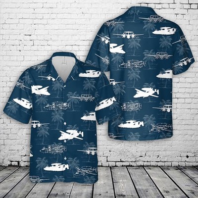 US Navy Northrop Grumman E 2 Hawkeye Silhouette Hawaiian Shirt