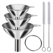 3 Stainless Steel Kitchen Funnel Set with 2 Brushes – Food Grade No-Spill Design