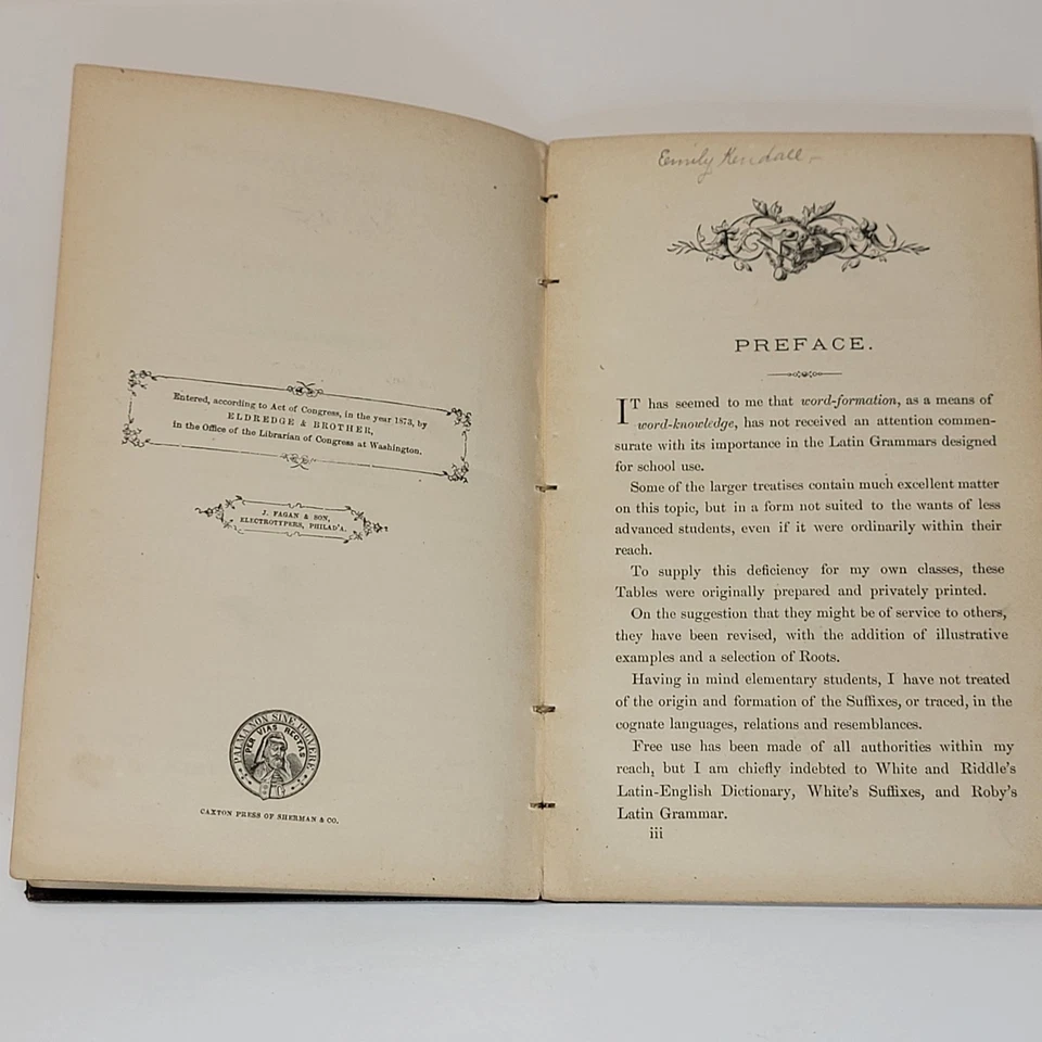1873 Tables of Latin Suffixes list of prefixes Amos Currier Antique HC Book Foto 4 de 4