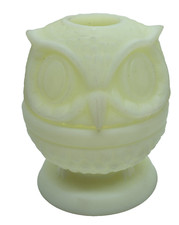 Fenton Uranium Custard Glass Owl Fairy Lamp Yellow GLOWS Cottagecore W/ Sticker