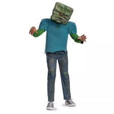 Boys Girls Minecraft Movie ZOMBIE Jumpsuit Costume Size S Med Lar Mask Glows NIP