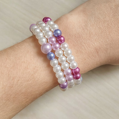 Handgefertigtes Perlen 3 Spulen Memory Draht Armband, lila, Geschenk