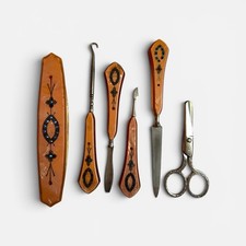 Antique Manicure Set 6pc Bakelite Art Deco Embellished Collectible Beauty