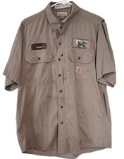Carhartt, Large Short Sleeve Uniform Work Shirt Gray Ripstop, Button Up, Pockets