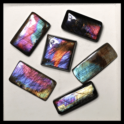 Flash de espectro completo ~ Lote de 6 piedras preciosas cabujón espectrolita natural 19 mm-28 mm - Imagen 6 de 10
