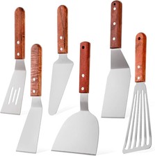 6 Pieces Stainless Steel Spatula Set Metal with Wooden Handle Small Kitchen
