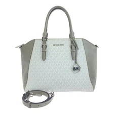 Good Michael Kors White Gray Silver Hardware PVC Tote Bag Shoulder 2WAY