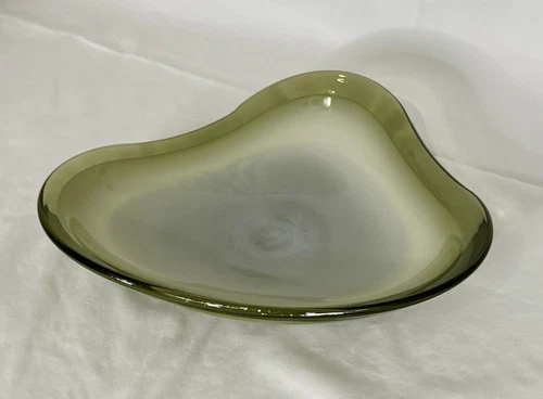 Vintage Murano Hand-Blown Art Glass Cased Triangular Bowl Venice Italy 1960s