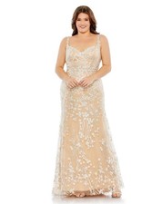 Mac Duggal 68260 EMBROIDERED FLORAL SPAGHETTI STRAP TRUMPET GOWN Plus Sz 12W