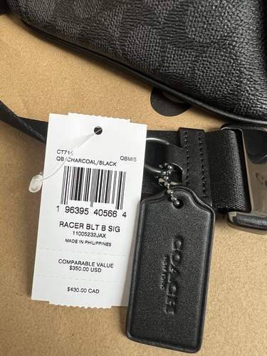Coach Men Charcoal/Black Racer Signature Canvas & Leather Belt Bag CT714 NWT Ori - Picture 3 of 8