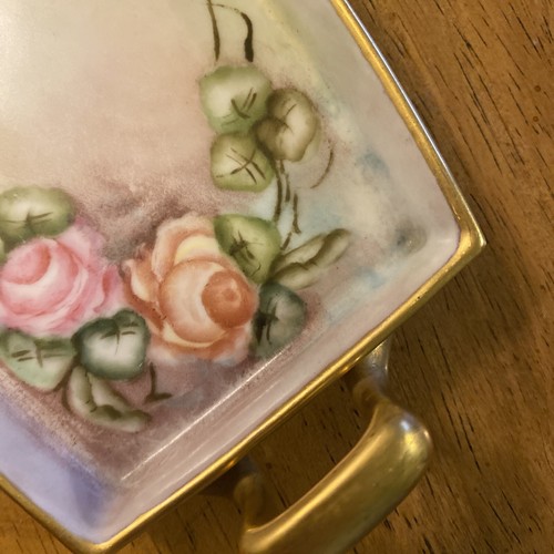 Vintage Rose Floral Design With Gold Trim 2 Handled Serving Tray.   10 x 4 in - Picture 8 of 10