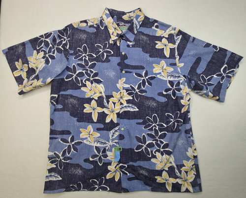 Reyn Spooner Hawaiian Aloha Shirt Mens XL Blue Floral Reverse Print Limited Use
