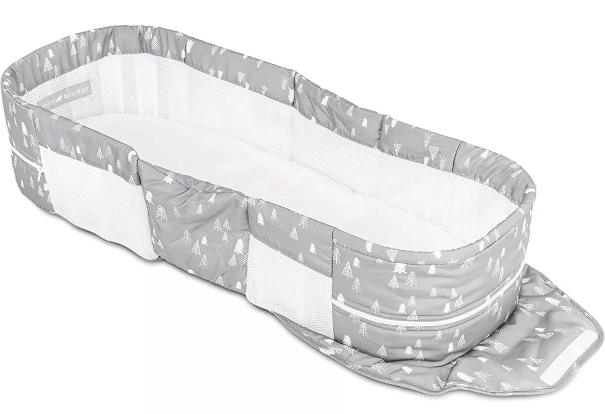 Baby Delight Portable Travel Infant Sleeper Lounger Gray TREES Quilted Padded