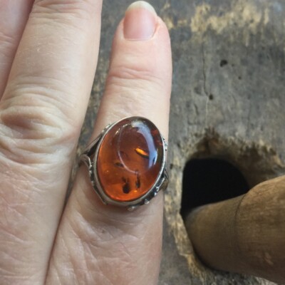 Vintage Mittelhoch Jahrhundert Organisches Sterlingsilber Baltisch Cognac Amber