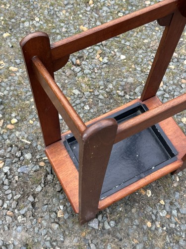 Vintage Wooden Umbrella / Stick Stand With Metal Tray - Great For Hallway Etc - Picture 6 of 11