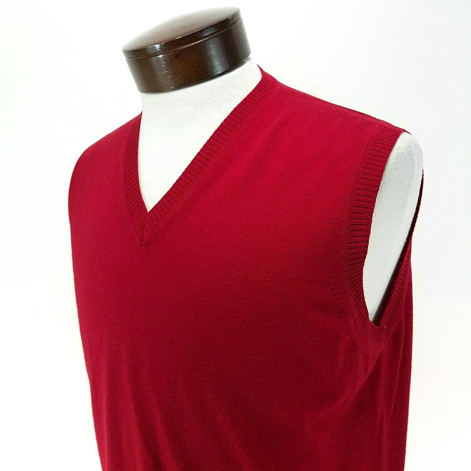 FACONNABLE Sweater Vest Red 100% Merino Wool V-Ne… - image 3