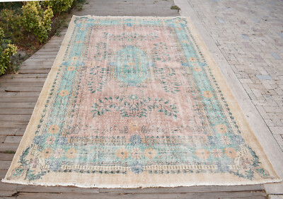 Türkischer Teppich 6x10 Handgewebt Oushak Rug 210x326cm Natur Wollteppich Ged...