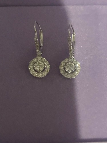 1 CT Natural Diamond 14k White Gold Drop Dangle Earrings - Picture 3 of 9