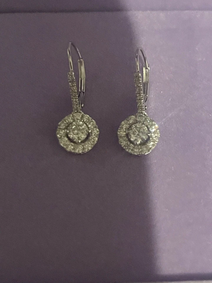 Висячие серьги-капли из белого золота 14 карат с натуральным бриллиантом 1 карат - Изображение 3 из 4