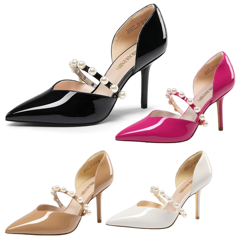 Damenschuhe Stilettos hoher Absatz spitz zulaufend Perlen elegante D'Orsay Pumps