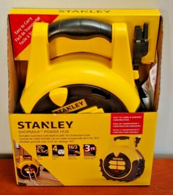 STANLEY ShopMax Power Hub – 20-Foot Retractable Cord Reel With 4 Grounded Outlets, On/Off Switch, Circuit Breaker, Pivoting Knob