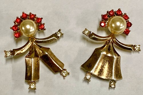 Vintage Trifari Sterling Pair Katrinka and Hans Sterling Vermeil Boy / Girl Pins - Zdjęcie 13 z 14