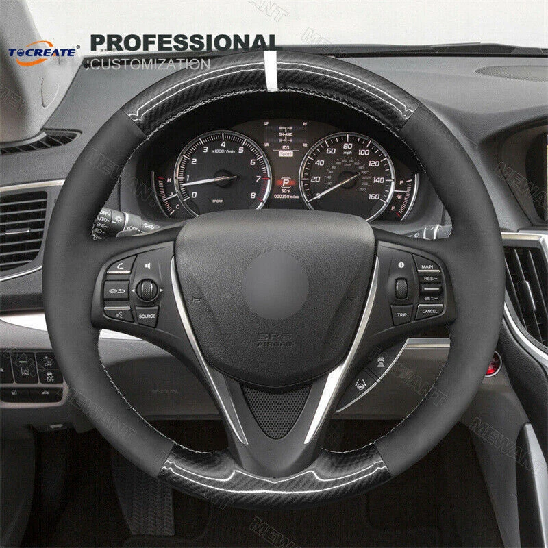 Cubierta de volante de coche de gamuza PU de fibra de carbono para Acura TLX 2015-2020 #23XA Foto 2 de 4