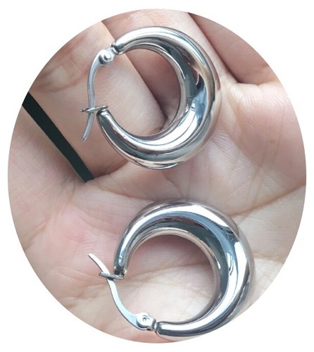 Orecchino Cerchio Acciaio Uomo Donna Bombato Pirata Diametro 23mm 30mm 40mm 50mm - Imagen 6 de 18