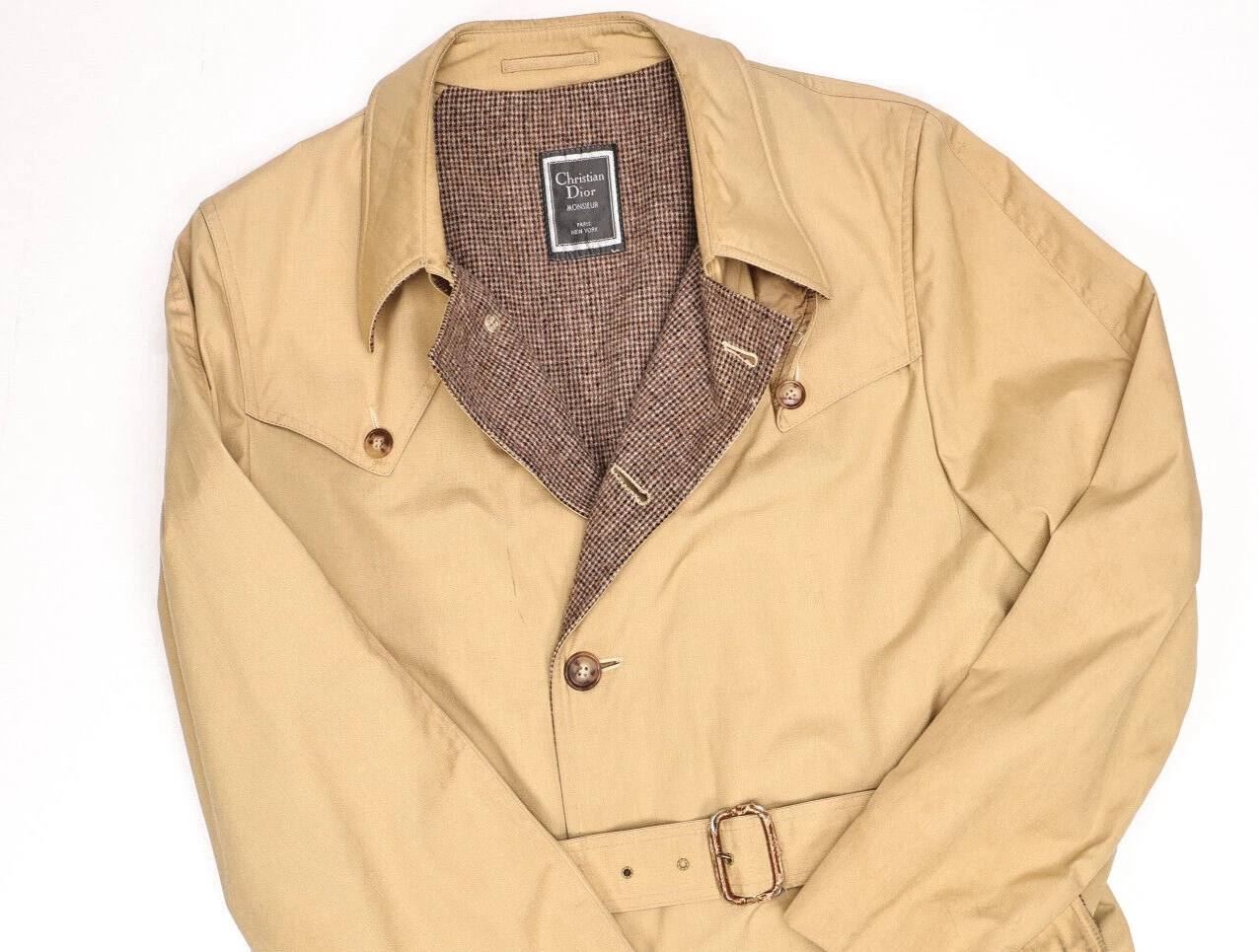 Manteau de pluie trench ceinturé marron vintage Christian Dior Paris doublé laine taille 44L