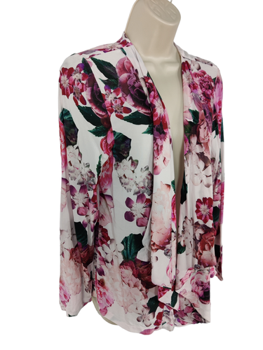 WOMENS BILLIE & BLOSSOM UK 12 PINK FLORAL PRINT WATERFALL KIMONO SUMMER JACKET - Picture 2 of 4