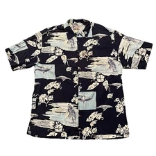 VTG Bluewater Wear Mens XL (XXL Slim) Hawaiian Shirt Floral Whale All Over Print