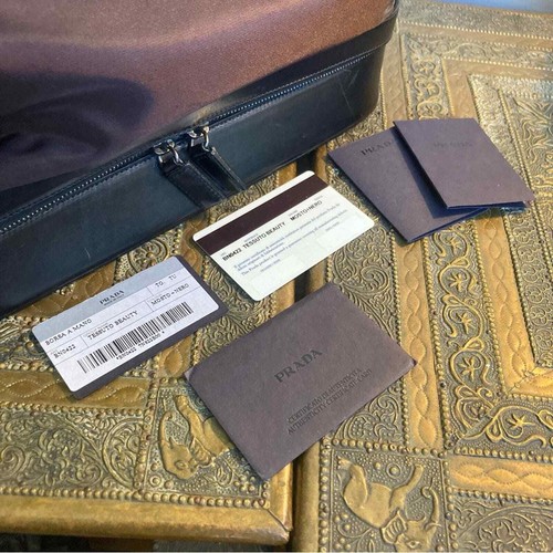 Prada bag handle nylon train case Boston black burgundy top carry COA included - Picture 10 of 15