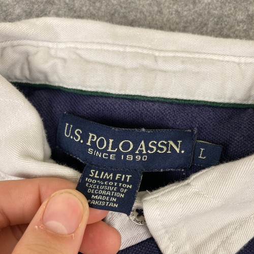 U.S. Polo Assn. Long Sleeve Rugby Polo Shirt Mens Large L Slim Fit Striped Y2K - Picture 4 of 9