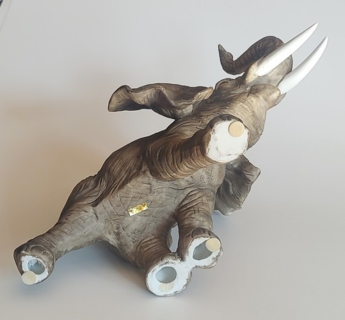 African Elephant with Raised Trunk and Tusks Vintage Ceramic 1970s Taiwan - Picture 12 of 13