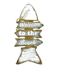 Nautical Home Wall Decor White Gray Wood Fish Sign Welcome To The Beach